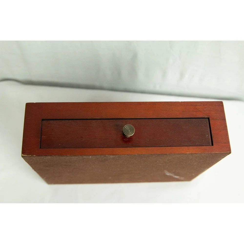 Vintage Wood Valet Box Jewelry Organizer Charging Station Brown Faux Leather
